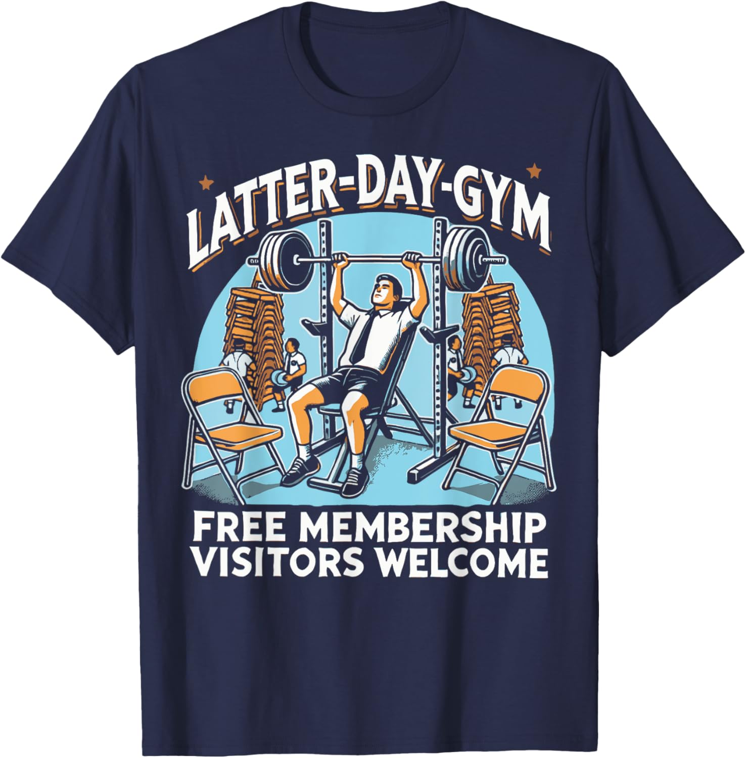 Latter-Day Gym Missionary LDS Church Funny Mormon T-Shirt - T-Shirt | Navy