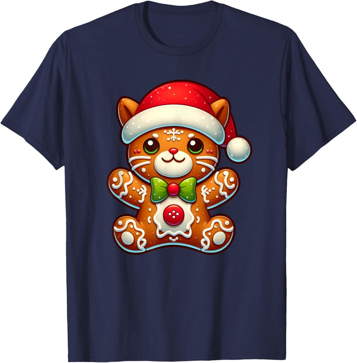 Funny Gingerbread Man Cat Christmas Kids T-Shirt - T-Shirt | Navy