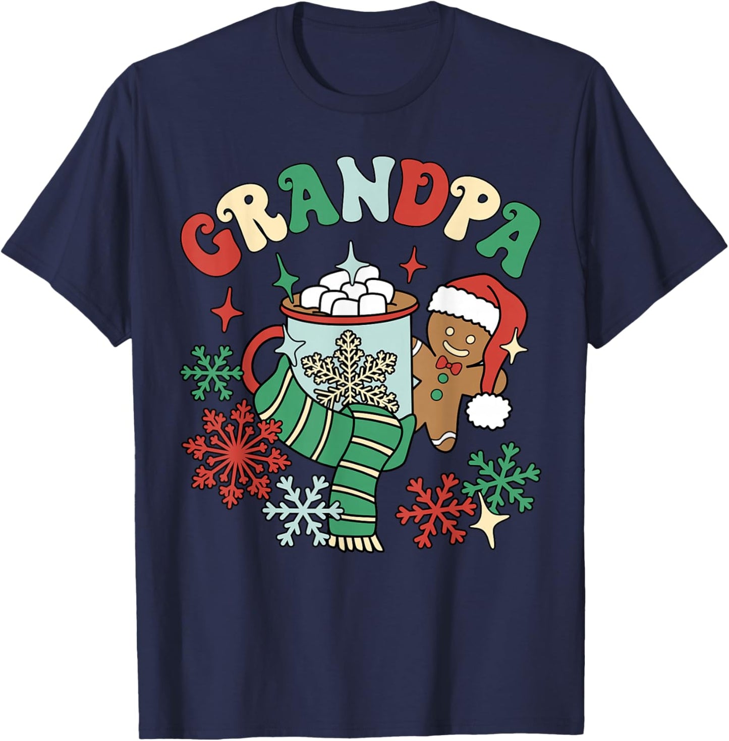 Grandpa Hot Cocoa Gingerbread Matching Family Christmas T-Shirt - T-Shirt | Navy