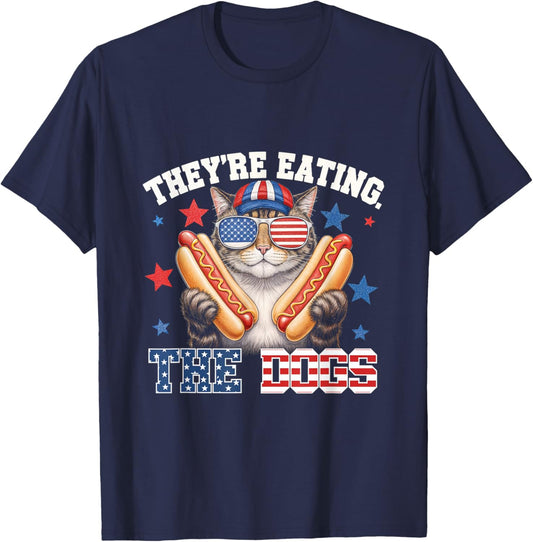 Theyre Eating The Dogs Cat Hot Dog Pet Lovers America T-Shirt - T-Shirt | Navy