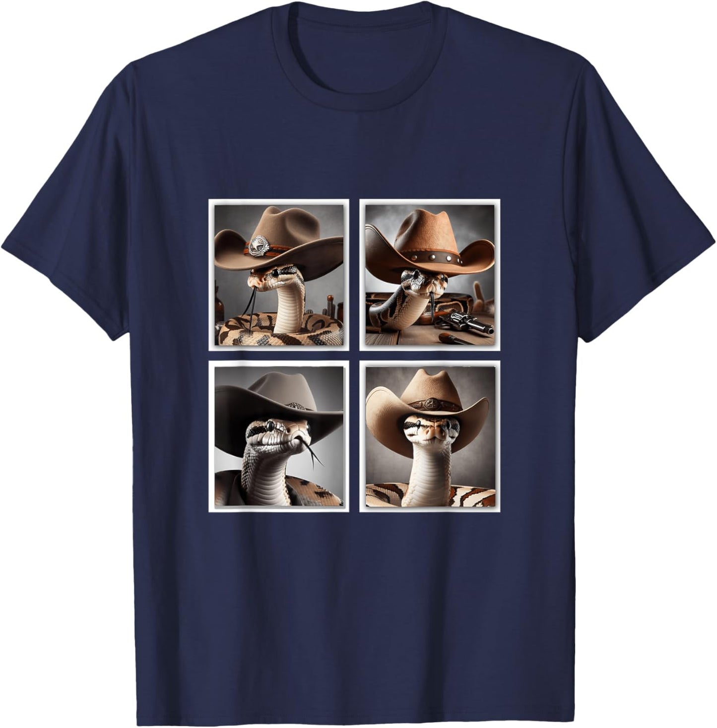 Snake In Cowboy Hat Funny Animal Photobooth Snake Owner T-Shirt - T-Shirt | Navy