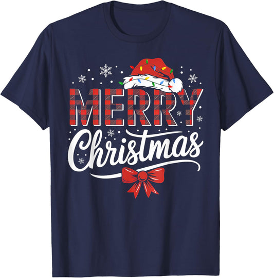Merry Christmas Lights Funny Santa Hat Xmas Men Women Family T-Shirt - T-Shirt | Navy