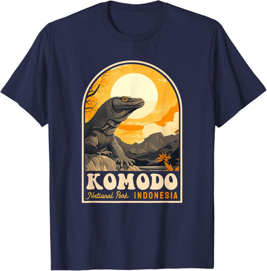 Komodo National Park Indonesia Retro Komodo Dragon Reptile T-Shirt - T-Shirt | Navy