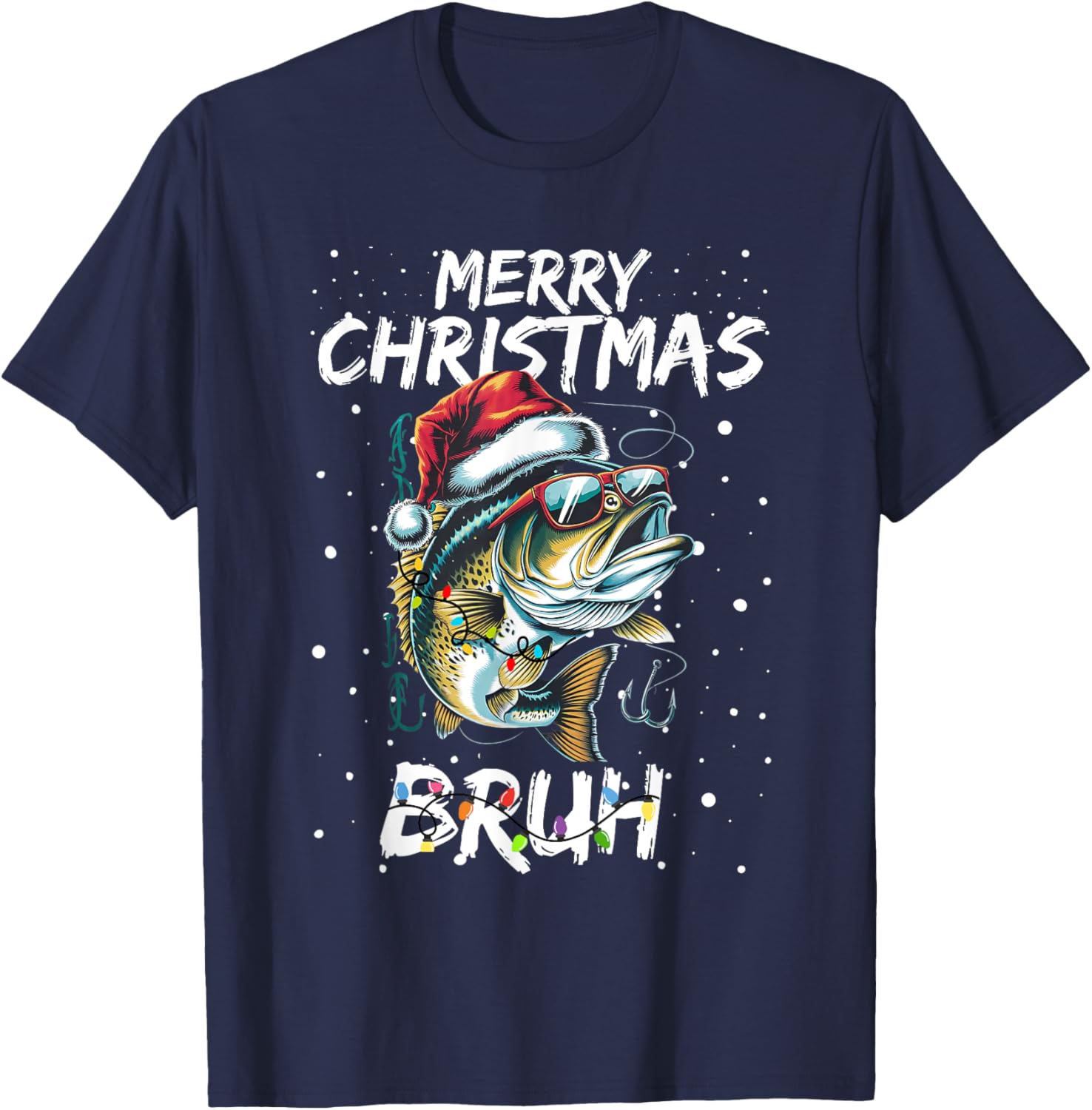 Merry Fishmas Santa Fishing Lovers Funny Fisherman Christmas T-Shirt - T-Shirt | Navy