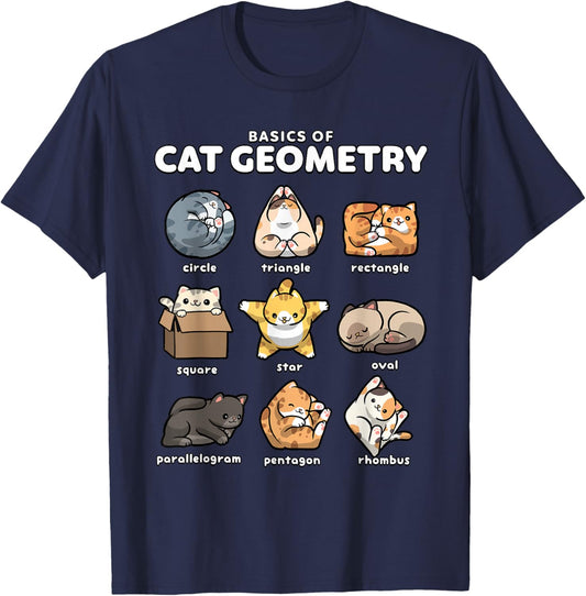 Basics of Cat Geometry Funny Cat Shapes Design T-Shirt - T-Shirt | Navy