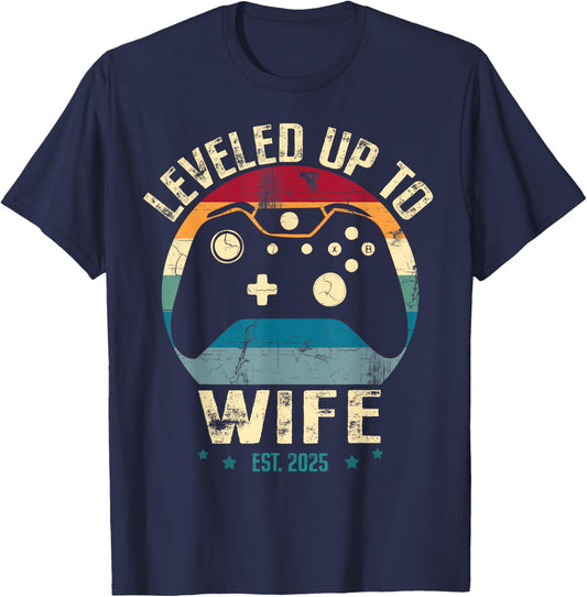 Leveled Up To Wife Est.2025 Newly Married Couple T-Shirt - T-Shirt | Navy