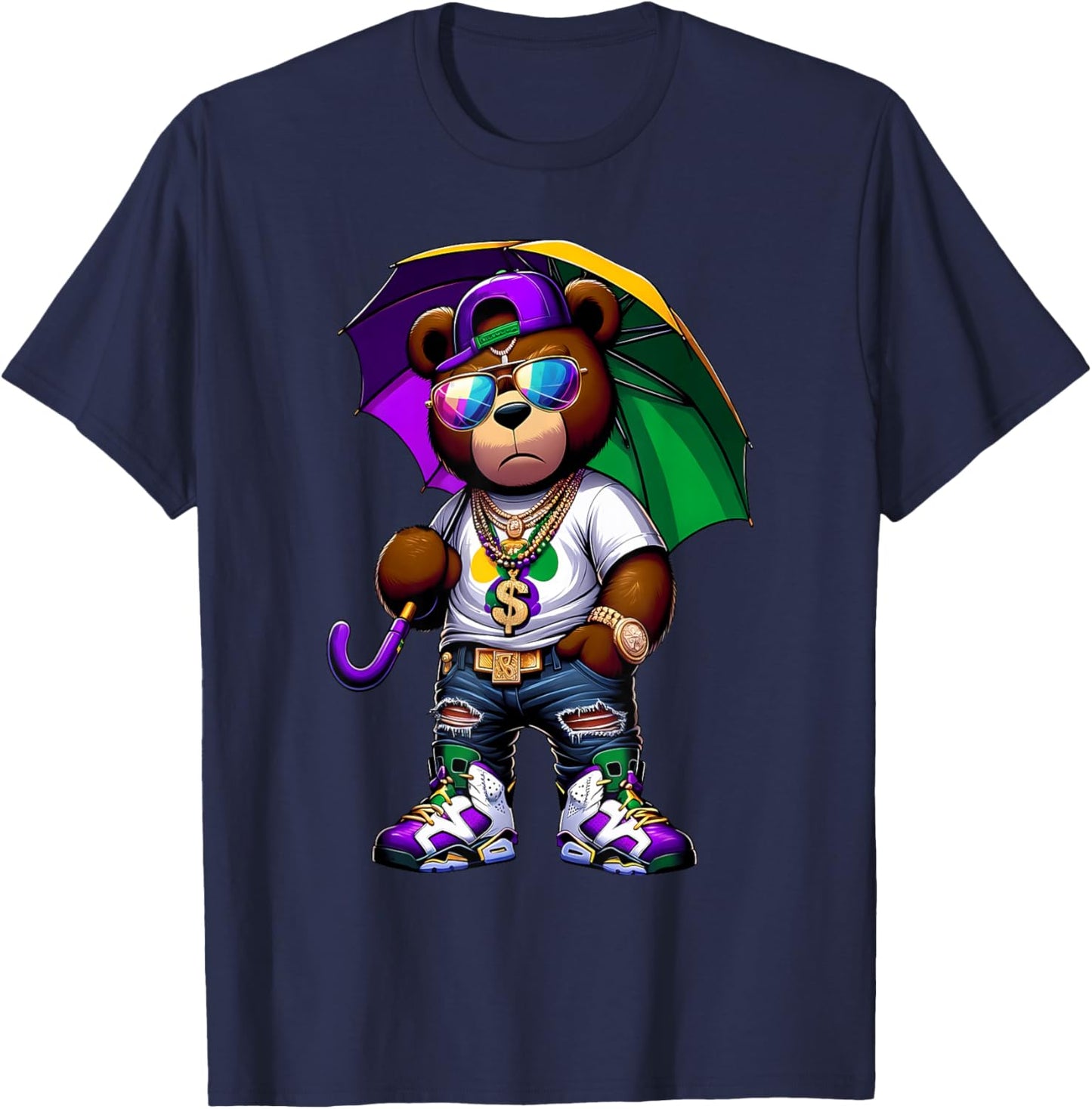 Mardi Gras for Boys Hip Hop Teddy Bear New Orleans T-Shirt - T-Shirt | Navy