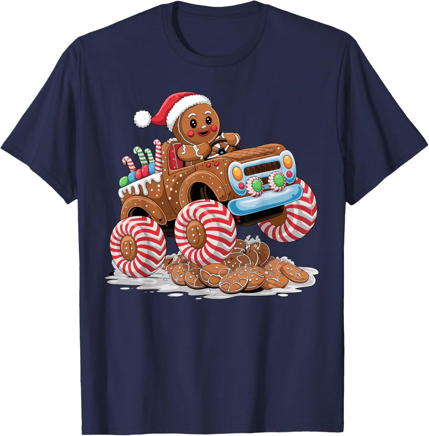 Monster Truck Gingerbread Man Funny Christmas Baking T-Shirt - T-Shirt | Navy