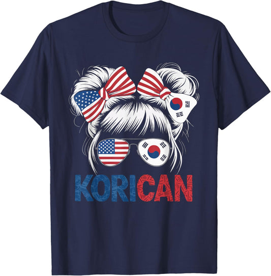 Half American Half Korean USA Flag South Korea America T-Shirt - T-Shirt | Navy