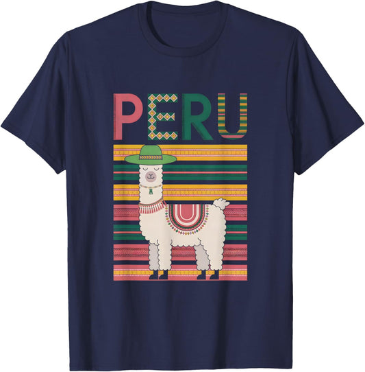 Cute Peruvian Llama from Peru - Fun Peru Design T-Shirt - T-Shirt | Navy