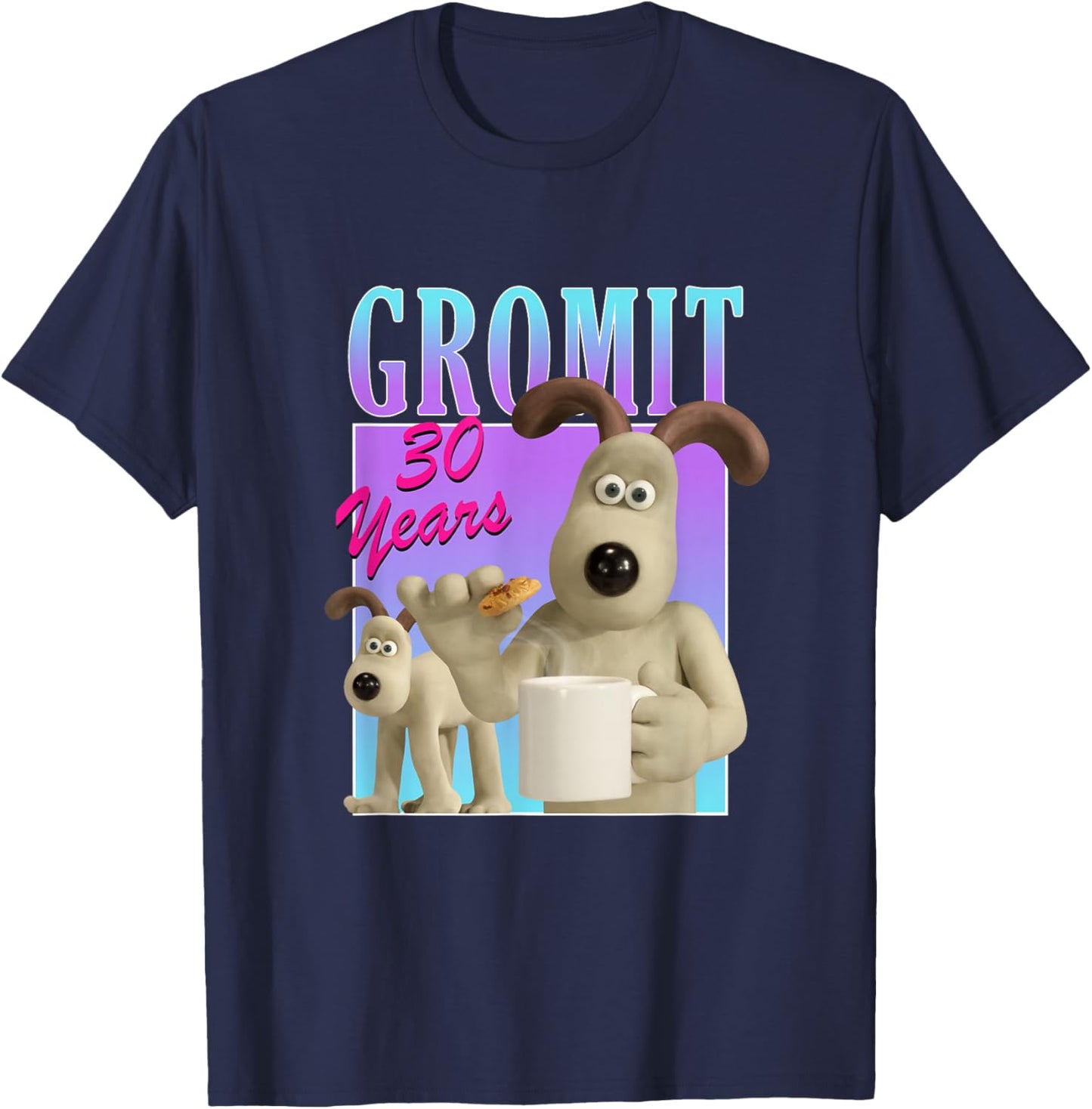 Wallace & Gromit Gromit 30th Logo Adults Kids Black Short Sleeve Modern Classic Cartoon T-Shirt - T-Shirt | Navy