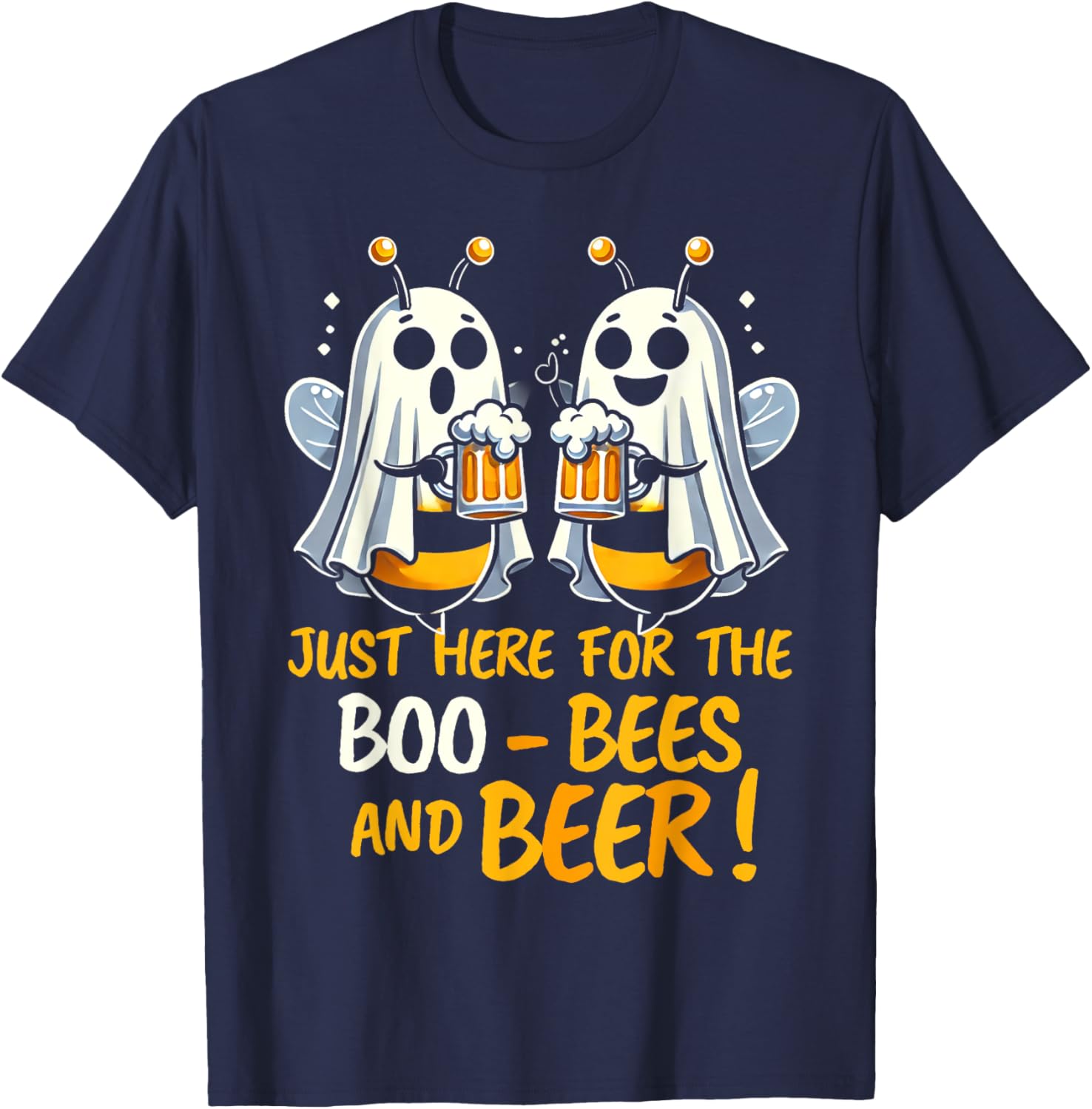 Just Here For The Boo Bees and Beer Halloween person men T-Shirt - T-Shirt | Navy