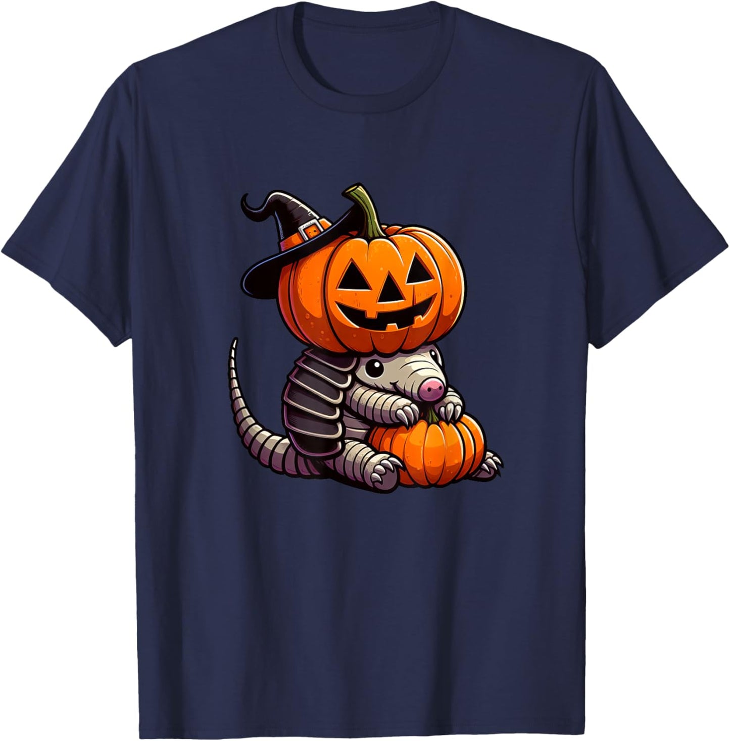 Cute Halloween Armadillo Witch Cartoon T-Shirt - T-Shirt | Navy