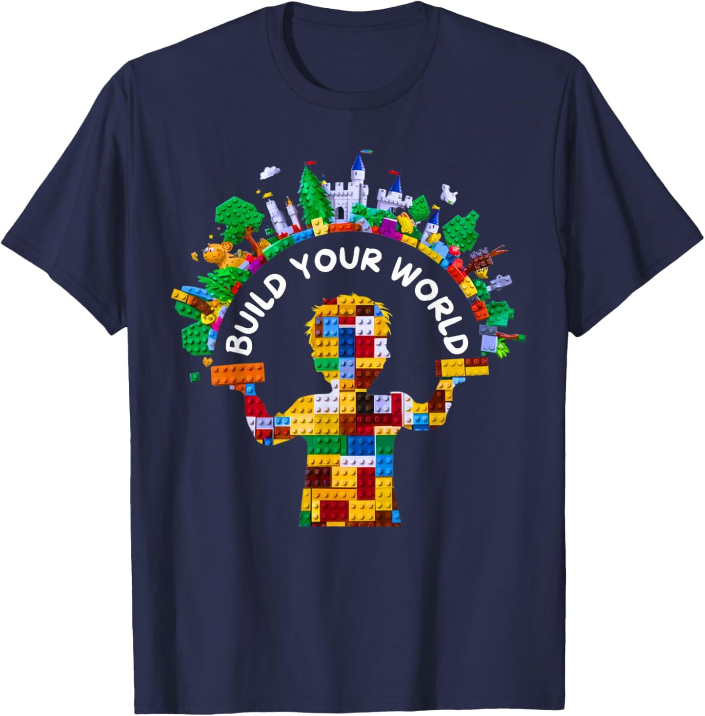 Master Builder Kids Building Blocks Brick Toys Birthday Boys T-Shirt - T-Shirt | Navy