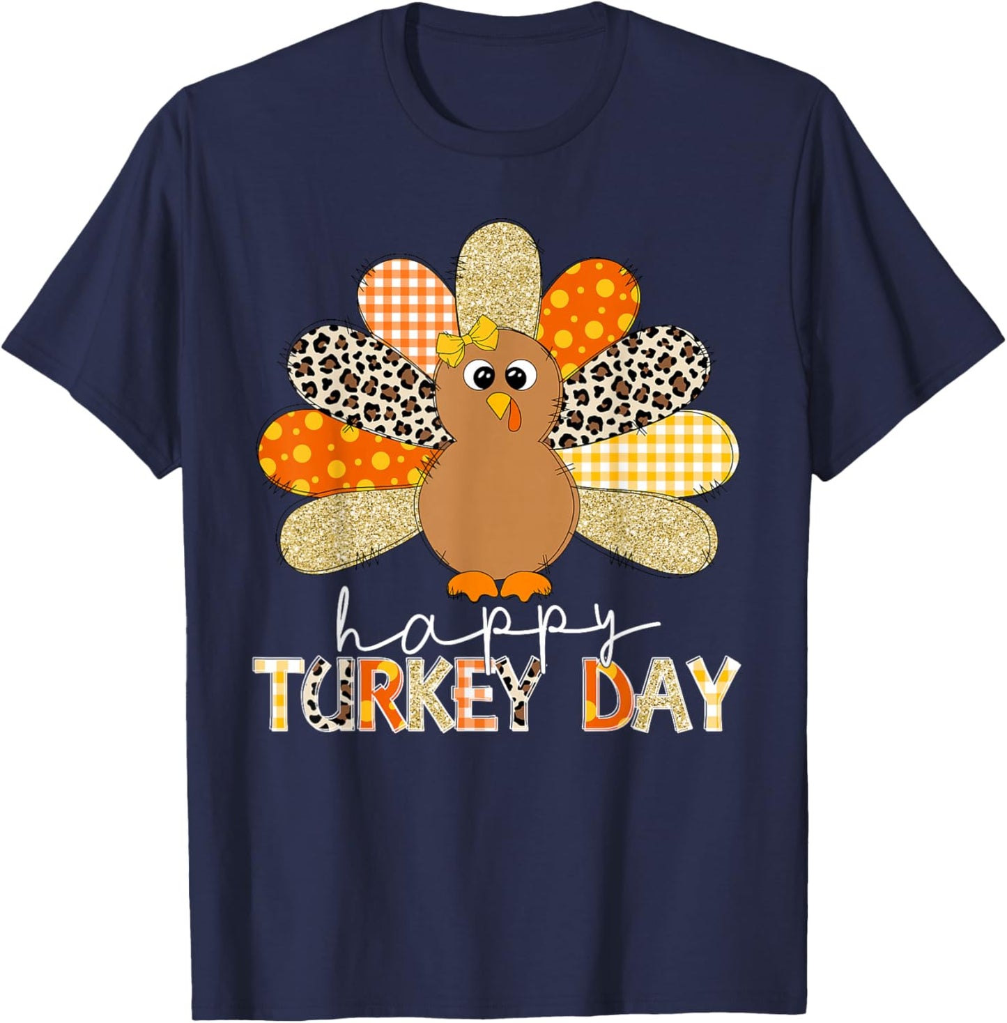Happy Turkey Day Cute Turkey Thanksgiving Shirts Women Kids T-Shirt - T-Shirt | Navy