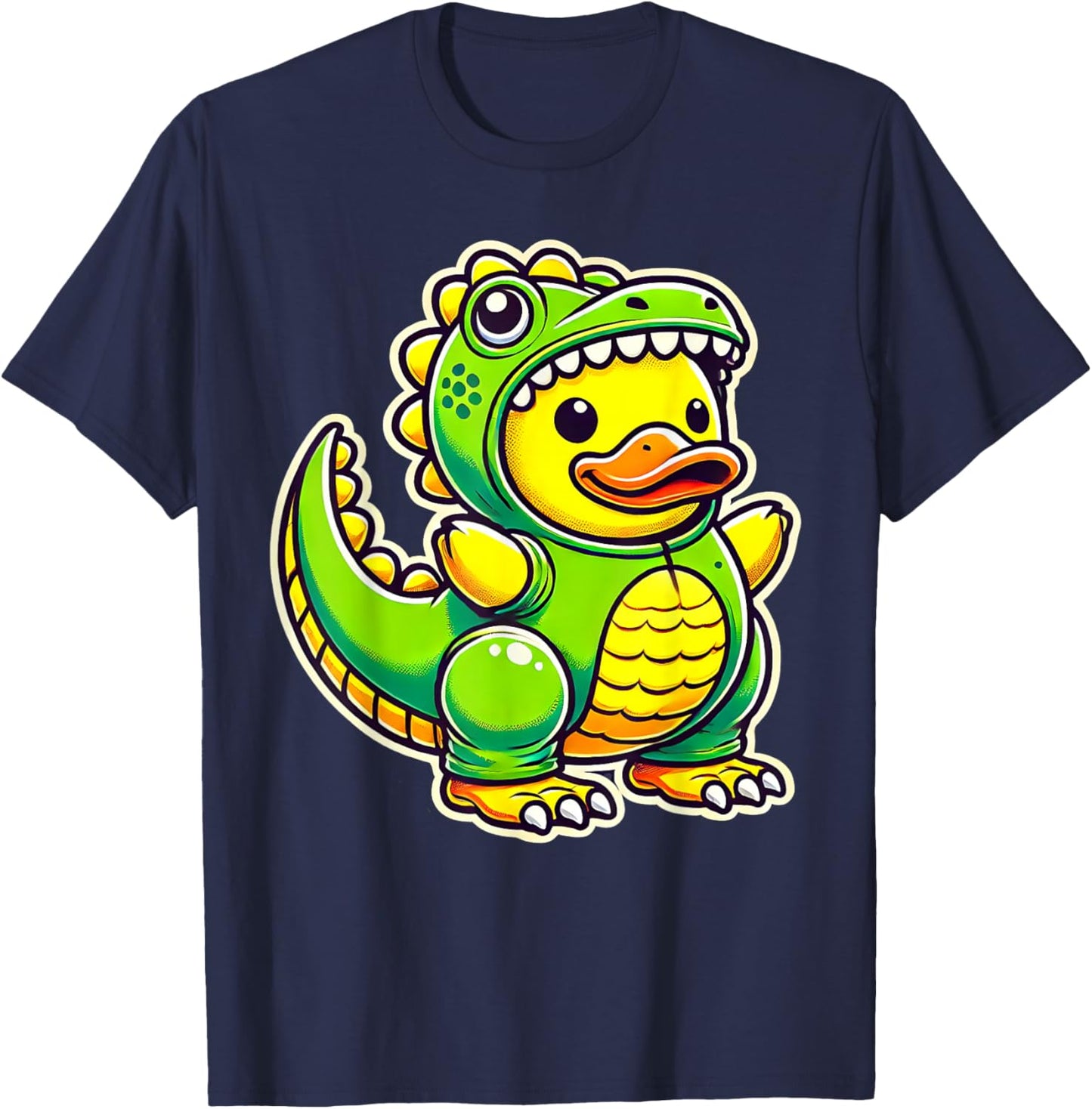 Funny Yellow Rubber Duck Dinosaur Dino Duck Halloween Boys T-Shirt - T-Shirt | Navy