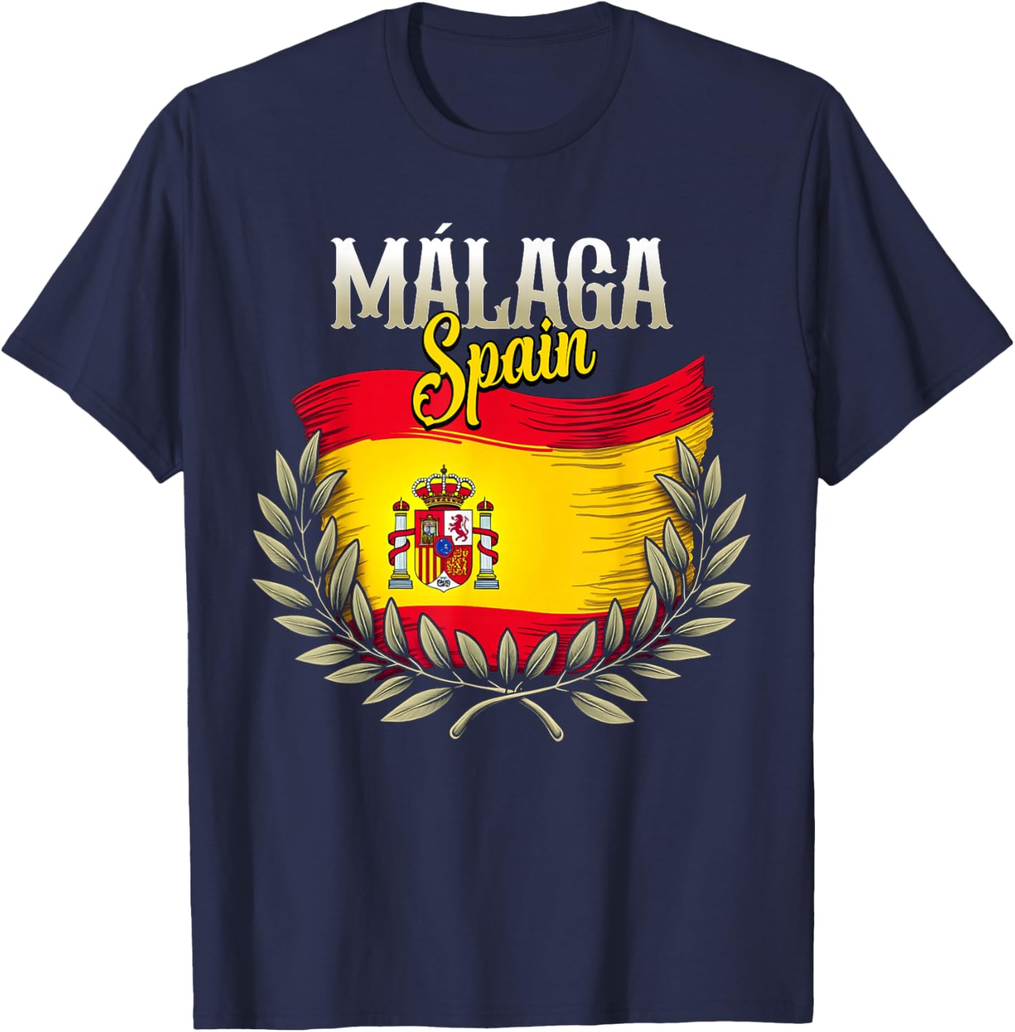 Malaga Spain Flag Spanish City Malaga Vacation Travel T-Shirt - T-Shirt | Navy