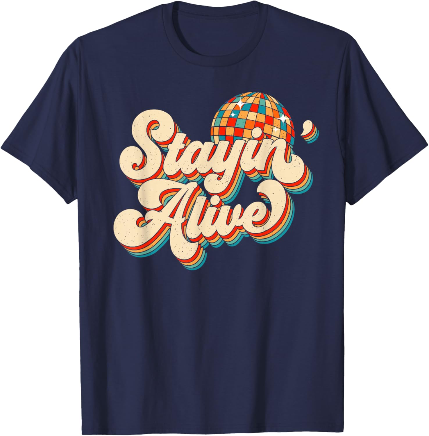 Stayin' Alive Bridesmaid Bride 80s Disco Bachelorette Party T-Shirt - T-Shirt | Navy