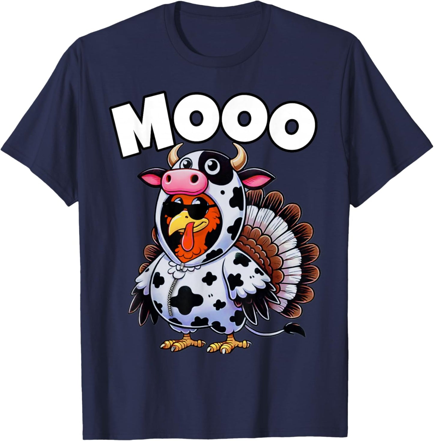 Funny Thanksgiving Turkey Outfit As Cow | Funny Thanksgiving T-Shirt - T-Shirt | Navy
