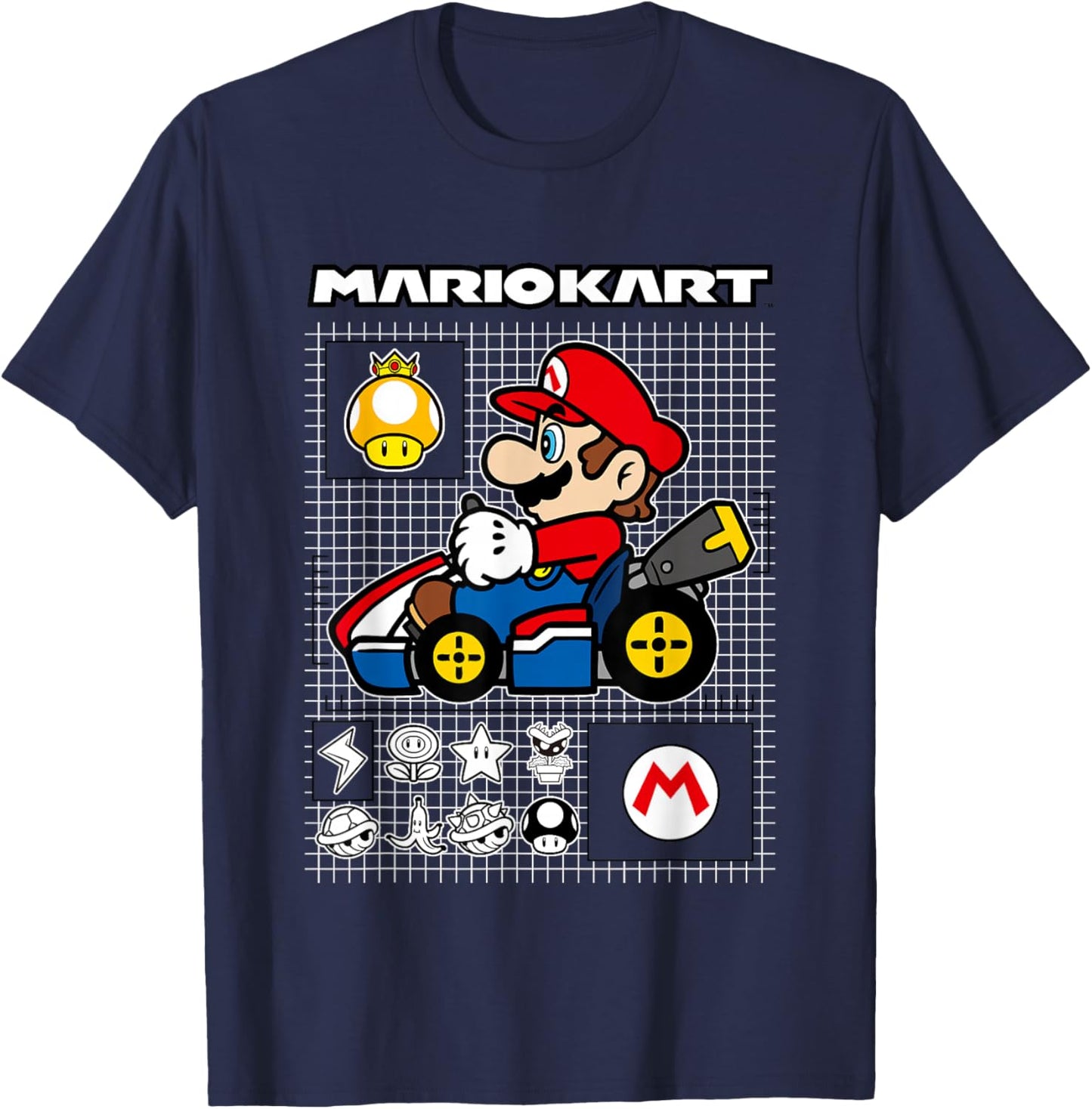 Mario Kart Rally Driver Schematics Mario T-Shirt - T-Shirt | Navy