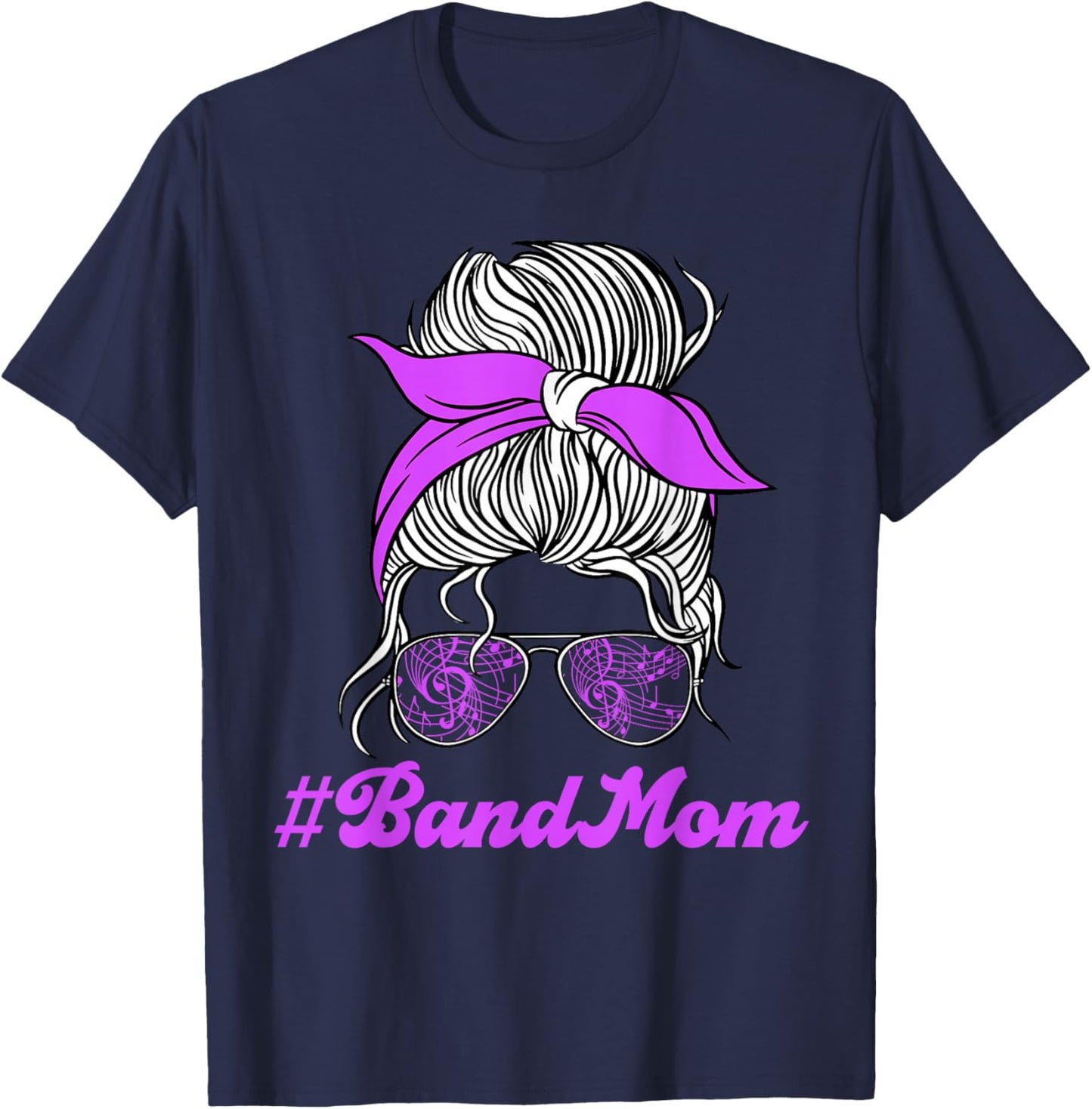 Messy Bun Band Mom Marching Band Mama Women T-Shirt - T-Shirt | Navy