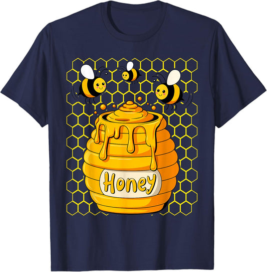 Honey Pot With Honey Bees Sweet T-Shirt - T-Shirt | Navy