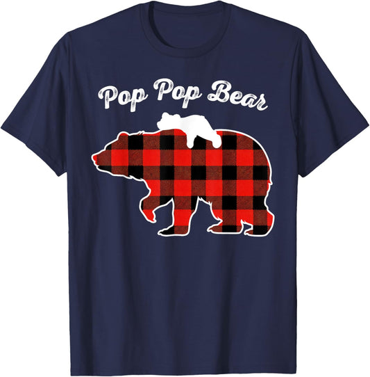 Pop Pop Bear Flannel Red Plaid Pajama Family Matching XMAS T-Shirt - T-Shirt | Navy