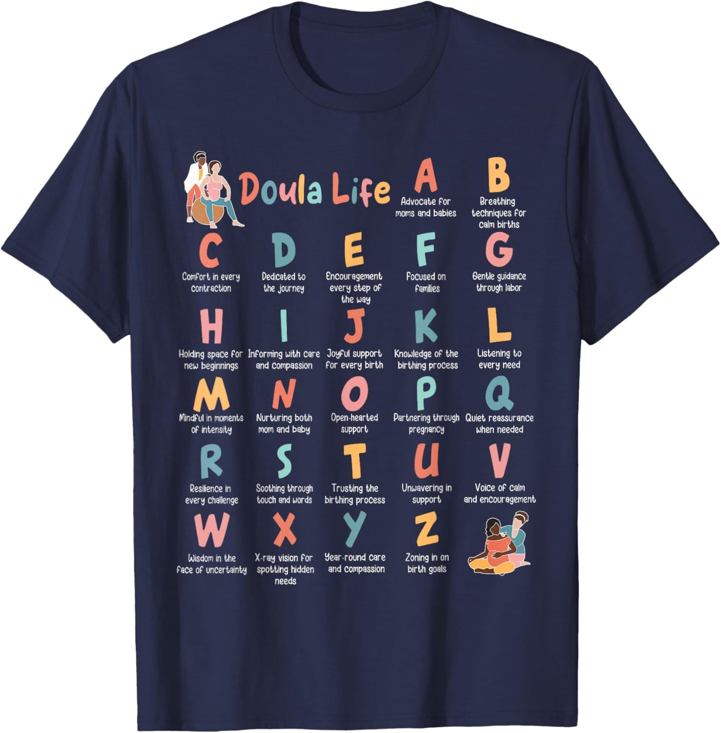 Doula Life Alphabet L And D Nurse Midwife Birth Worker T-Shirt - T-Shirt | Navy