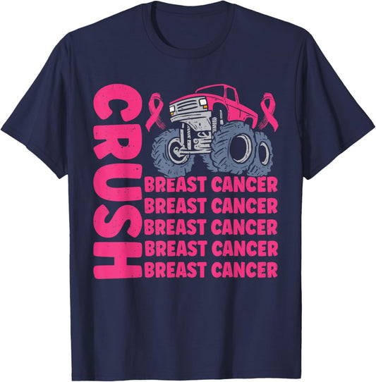 Crush Breast Cancer Awareness Truck pink Women Men Boys T-Shirt - T-Shirt | Navy