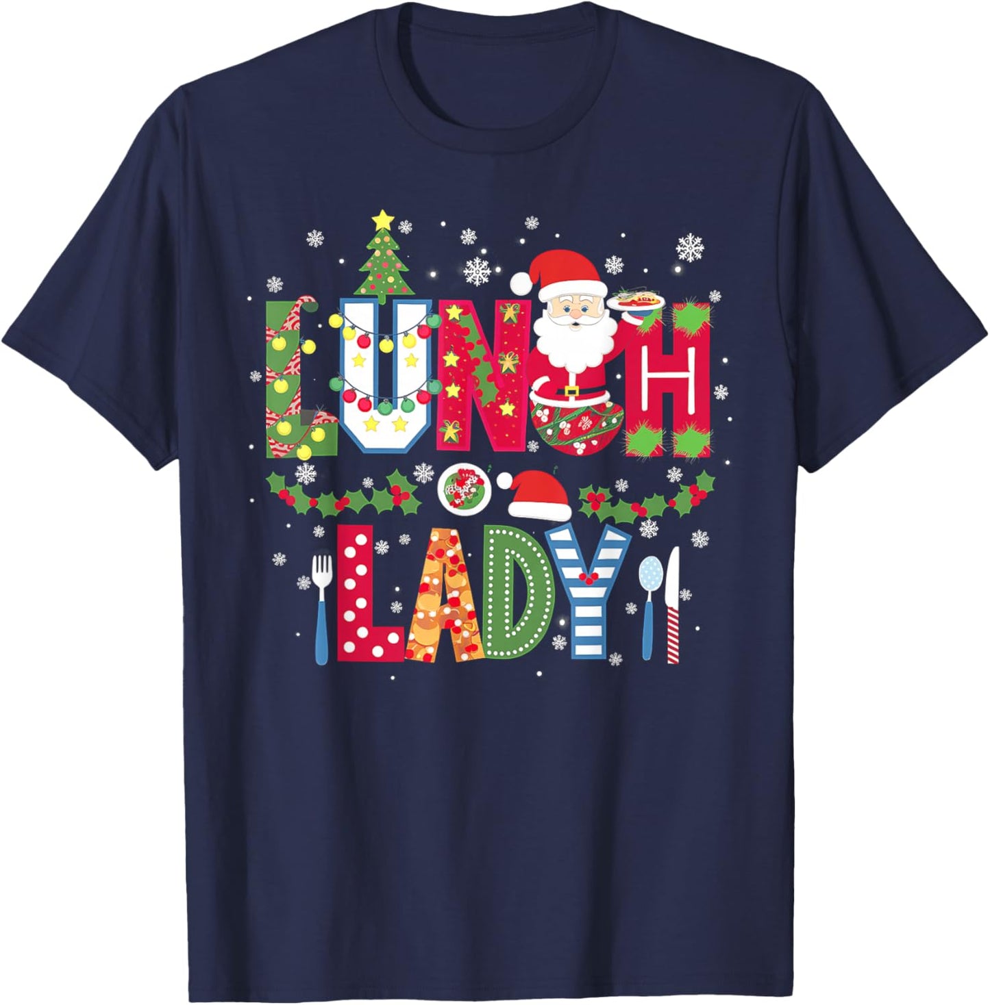 Xmas Cafeteria Worker Christmas School Lunch Lady Christmas T-Shirt - T-Shirt | Navy