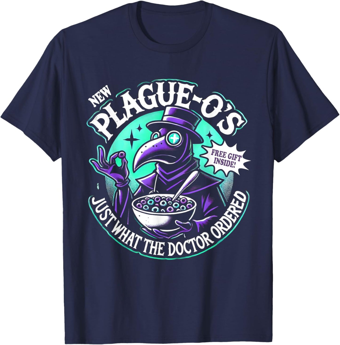 Plague Doctor Shirt Cereal Parody Plague O's Plague Doctor T-Shirt - T-Shirt | Navy
