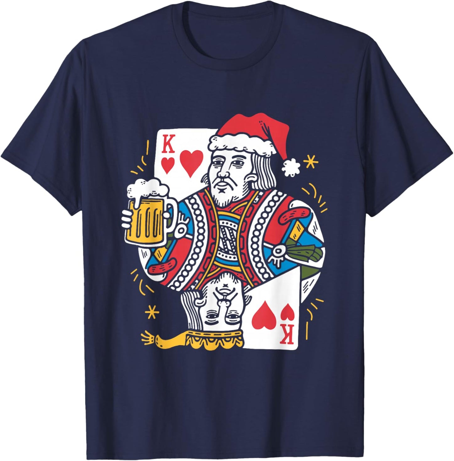 King Of Hearts With Beer - Vintage Card Game Beer Lover T-Shirt - T-Shirt | Navy