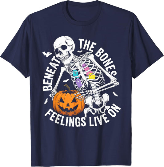 Mental Health Awareness Skeleton Ghosts Halloween Cool Art T-Shirt - T-Shirt | Navy