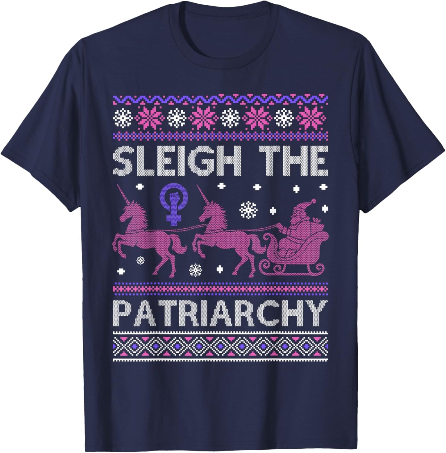 Sleigh The Patriarchy Feminist Unicorn T-Shirt - T-Shirt | Navy