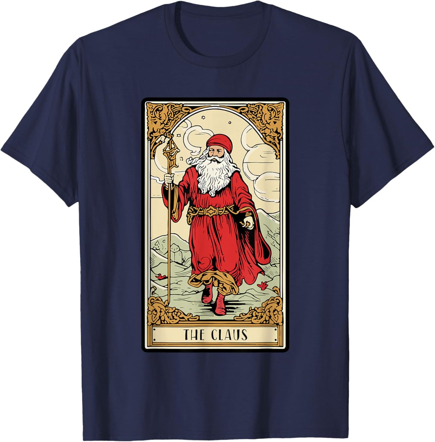 Vintage Santa Claus Card Christmas Aesthetic Mystical T-Shirt - T-Shirt | Navy