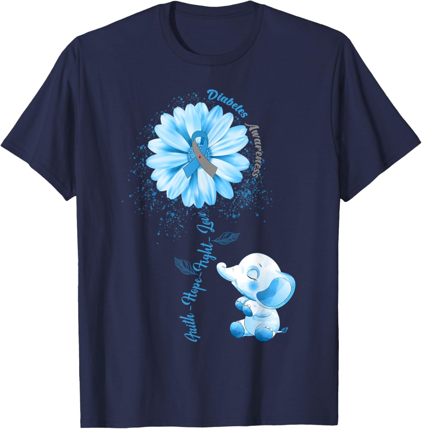 Faith Hope Fight Love Elephant Type 1 Diabetes Awareness Day T-Shirt - T-Shirt | Navy