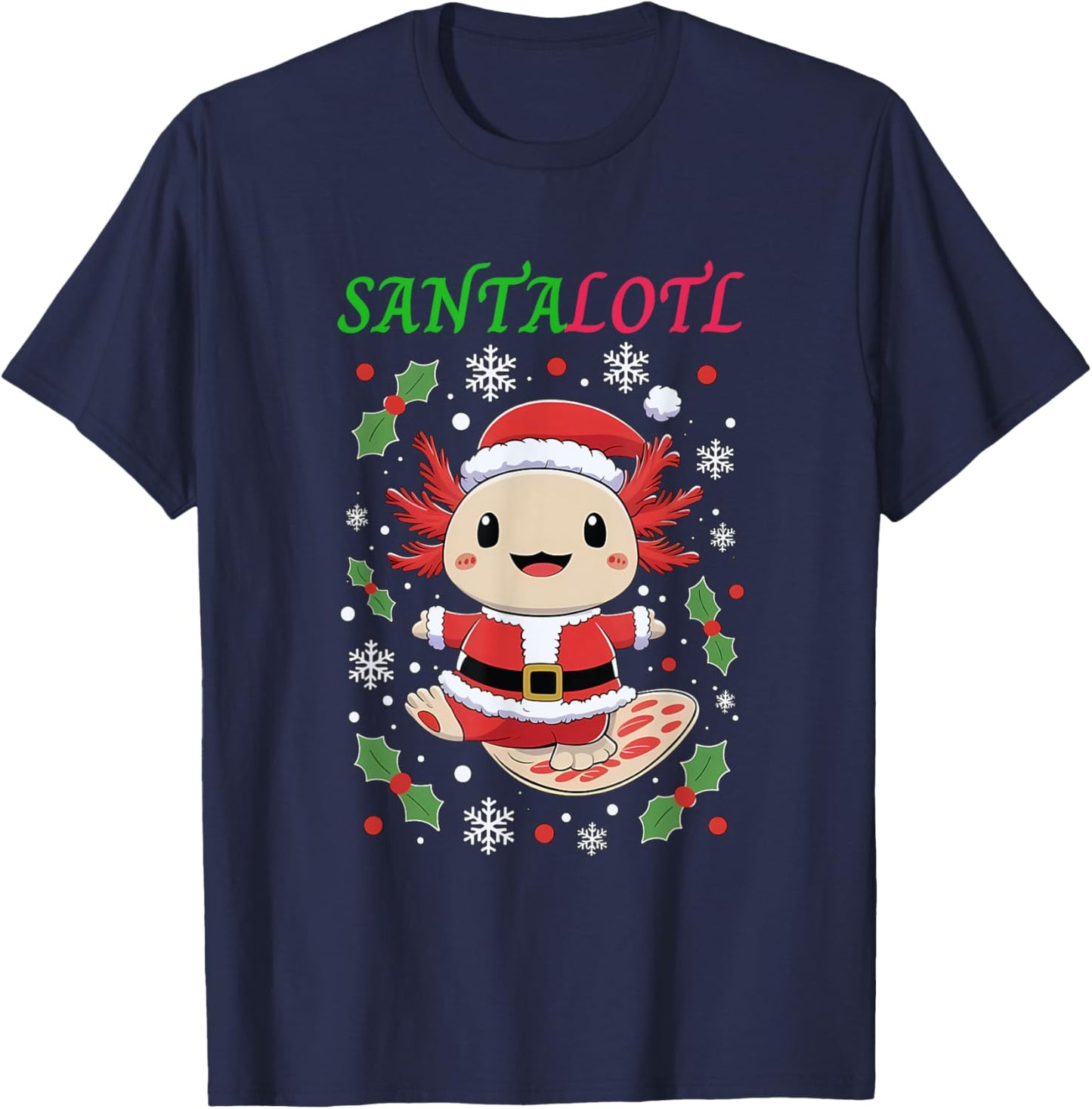 Santalotl Christmas Cute Santa Axolotl For Axolotl Lover T-Shirt - T-Shirt | Navy