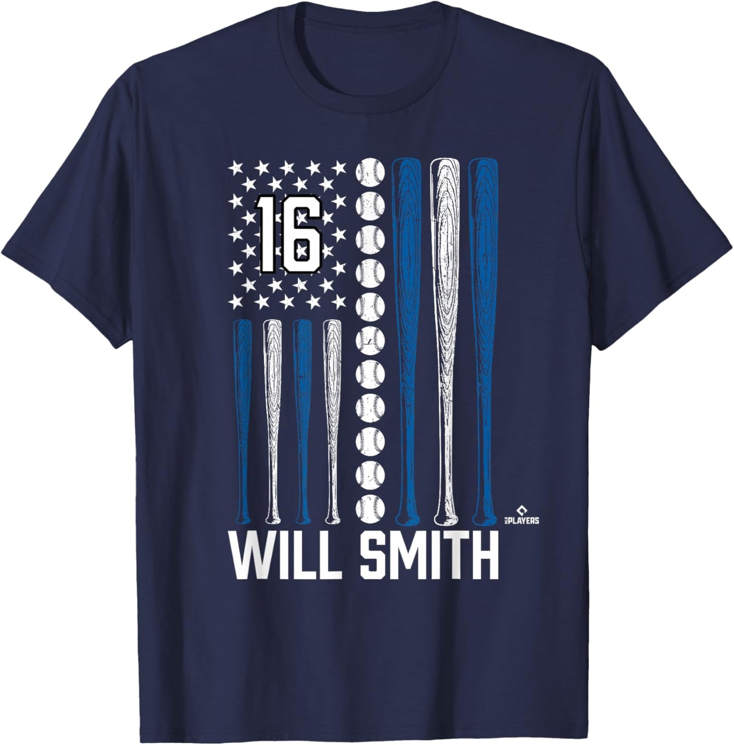 Baseball American Flag Will Smith Los Angeles Baseball MLBPA T-Shirt - T-Shirt | Navy