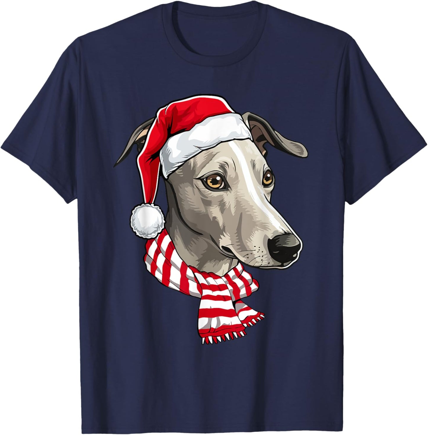 Santa Greyhound Christmas Dog Lover Men Women Kids T-Shirt - T-Shirt | Navy