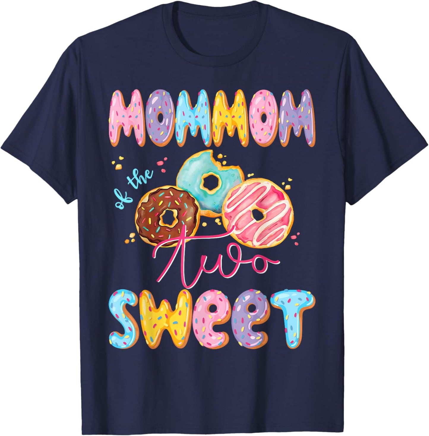 MomMom Of The Two Sweet Donut Matching 2Nd Birthday Girl T-Shirt - T-Shirt | Navy