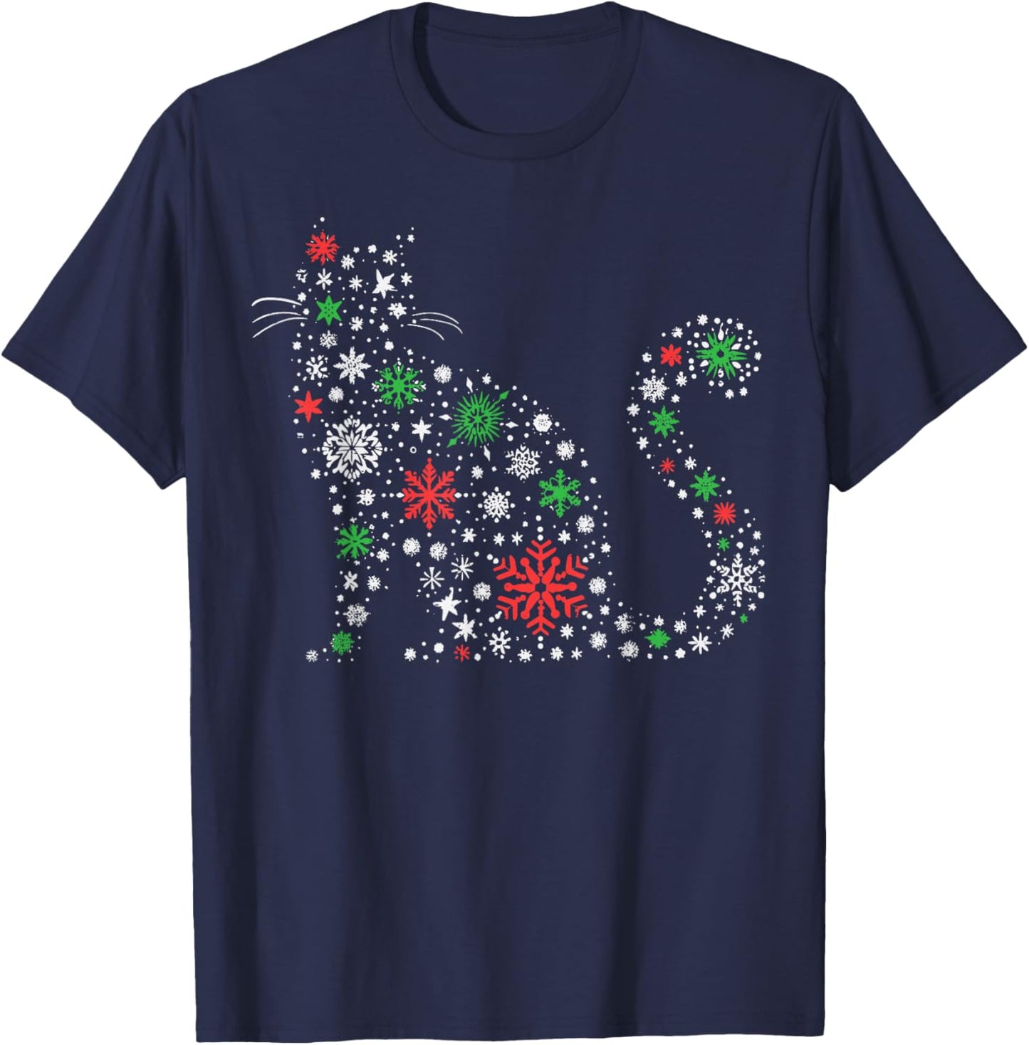 Christmas Cat Silhouette Snowflakes Xmas Women Girls Kids T-Shirt - T-Shirt | Navy