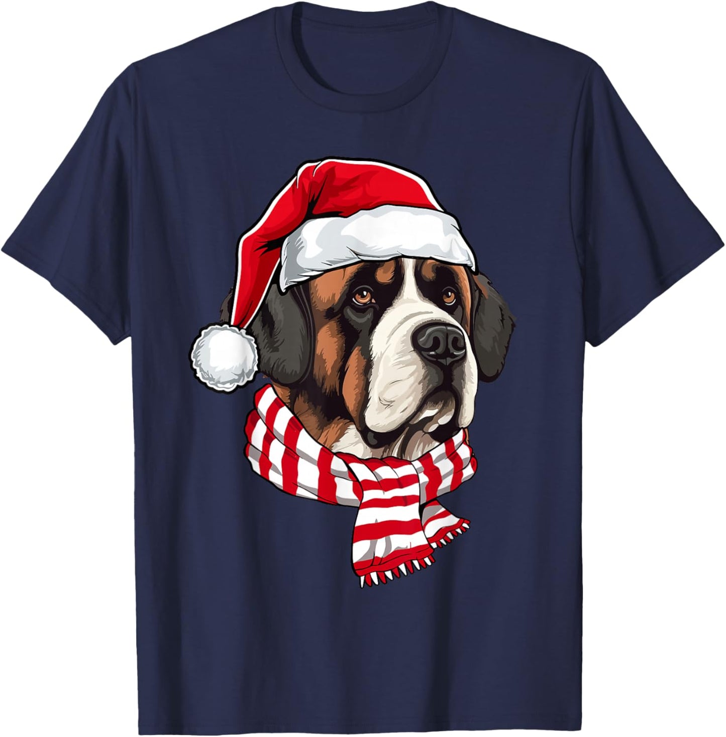 Santa St Bernard Christmas Dog Lover Men Women Kids T-Shirt - T-Shirt | Navy