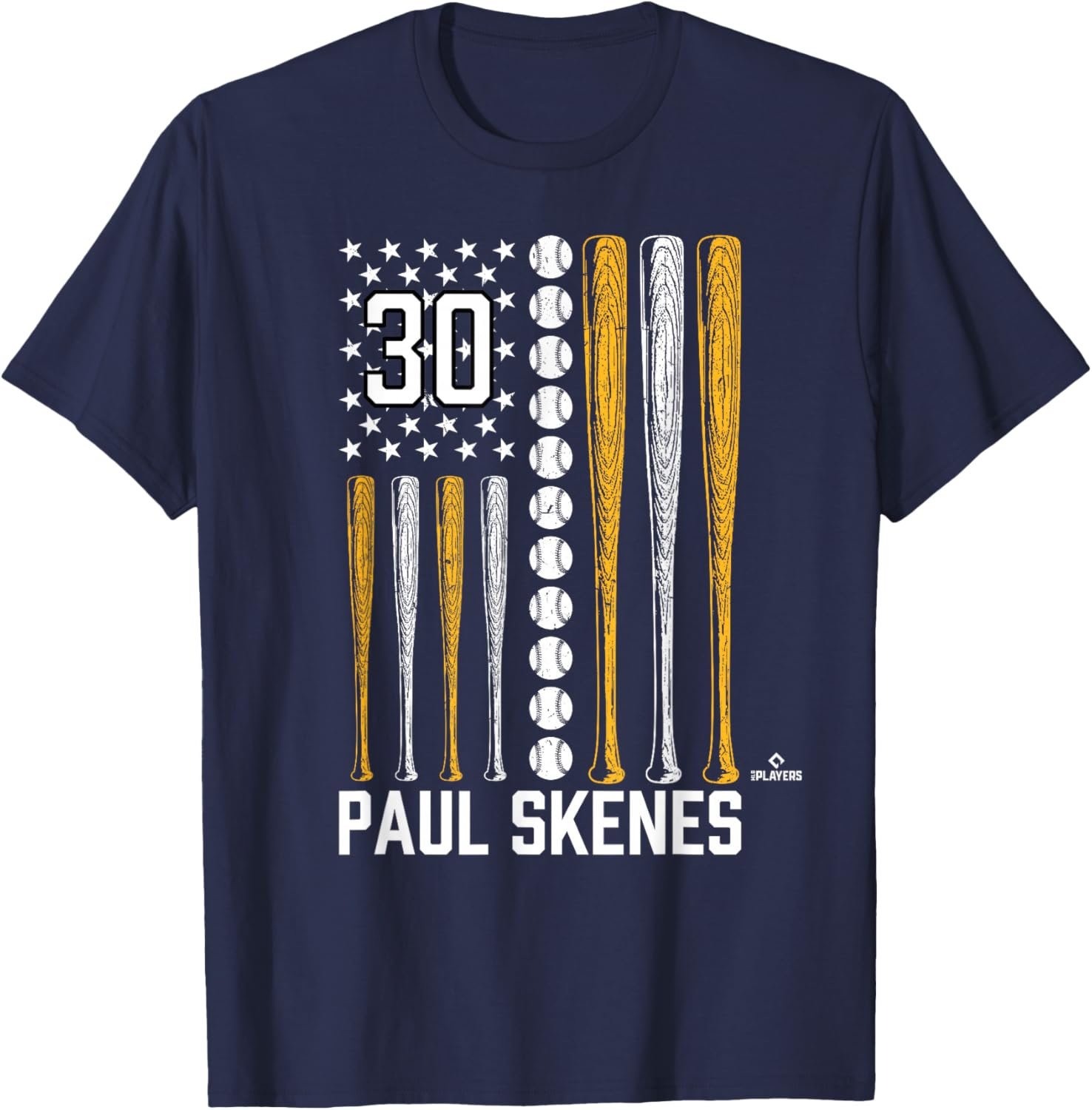 Baseball American Flag Paul Skenes Pittsburgh Baseball MLBPA T-Shirt - T-Shirt | Navy