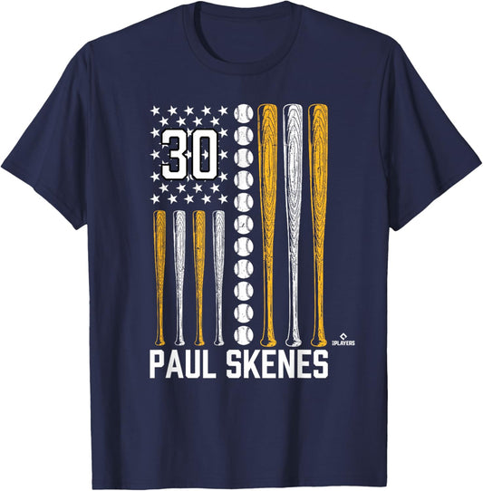 Baseball American Flag Paul Skenes Pittsburgh Baseball MLBPA T-Shirt - T-Shirt | Navy