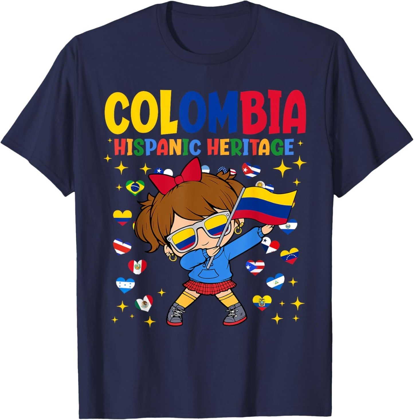 Hispanic Heritage Month Colombia Flag Colombian Girl Kids T-Shirt - T-Shirt | Navy