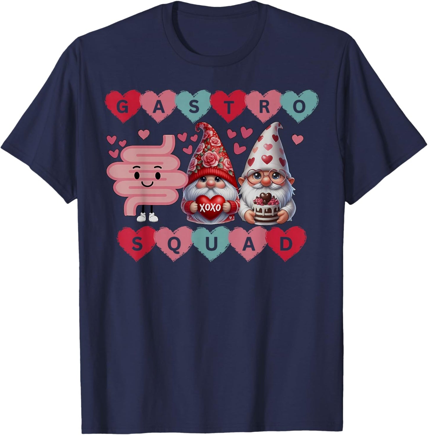 Cute Heart Gnomes Gastro Squad Valentines Endoscopy Nurse. T-Shirt - T-Shirt | Navy