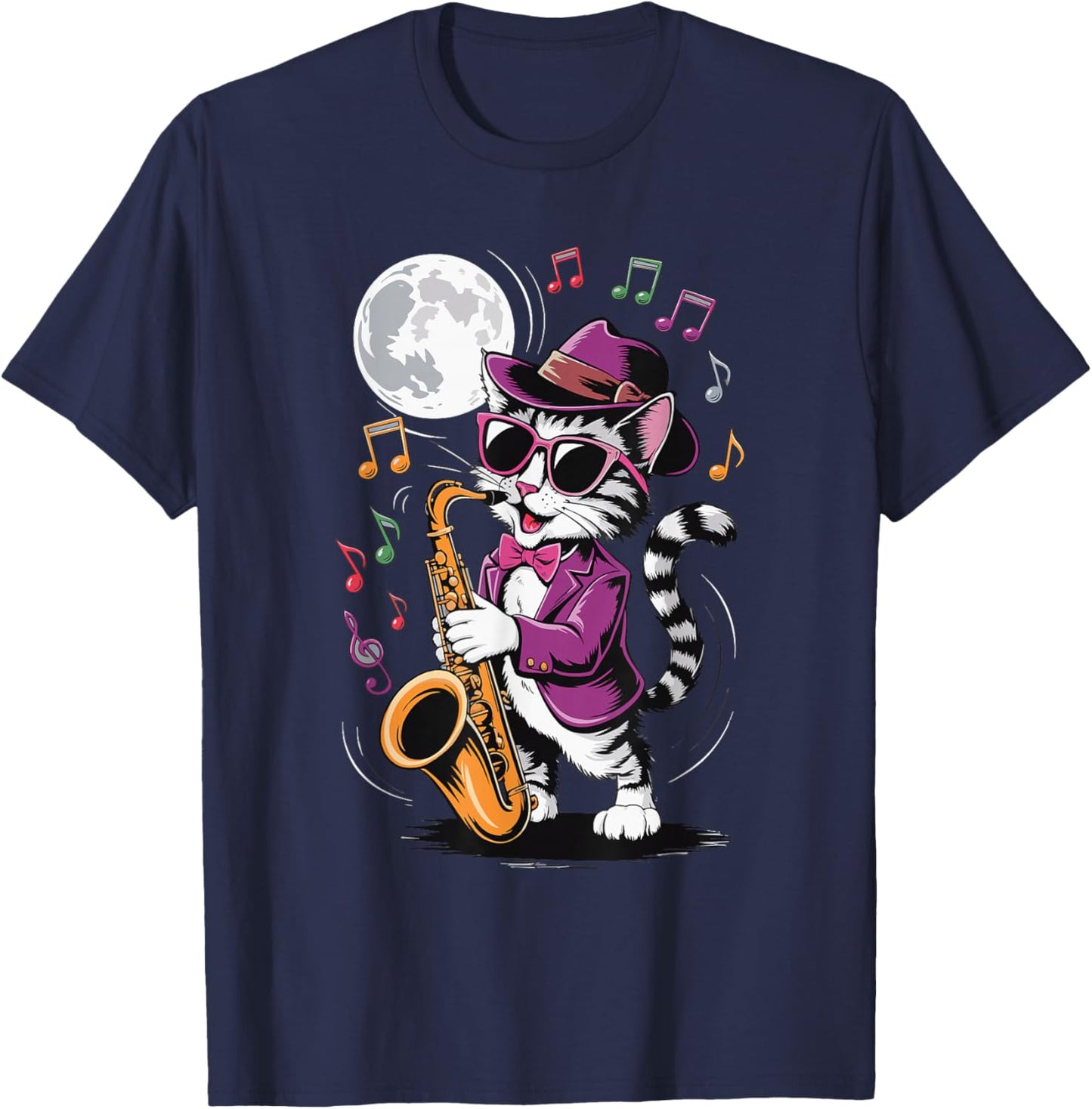 Cat Playing Saxophone T-Shirt - T-Shirt | Navy