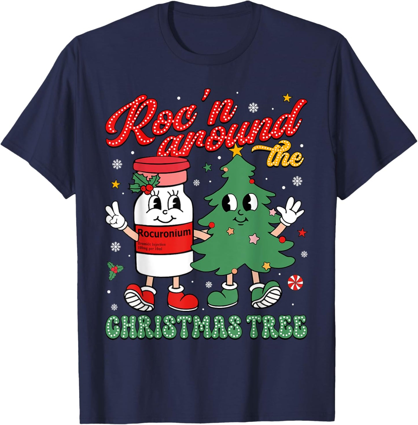 Christmas Nurse Squad Apparel HUG Roc'n Around The Christmas Tree ER ED ICU Nurse Christmas T-Shirt - T-Shirt | Navy