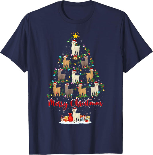 Alpaca Xmas Lighting Santa Alpaca Christmas Tree T-Shirt - T-Shirt | Navy