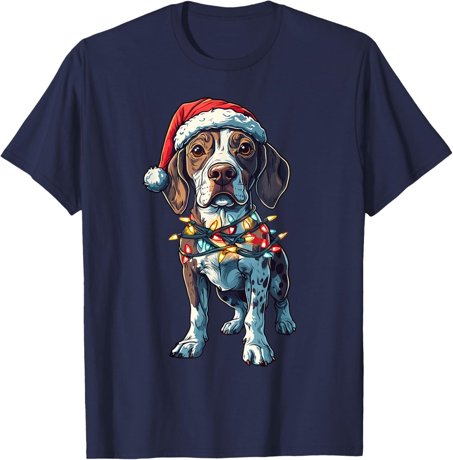 German Shorthaired Pointer Santa GSP Christmas Lights Xmas T-Shirt - T-Shirt | Navy